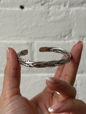 925 Sterling Silver Braided Cuff Bracelet Adjustable Minimalist